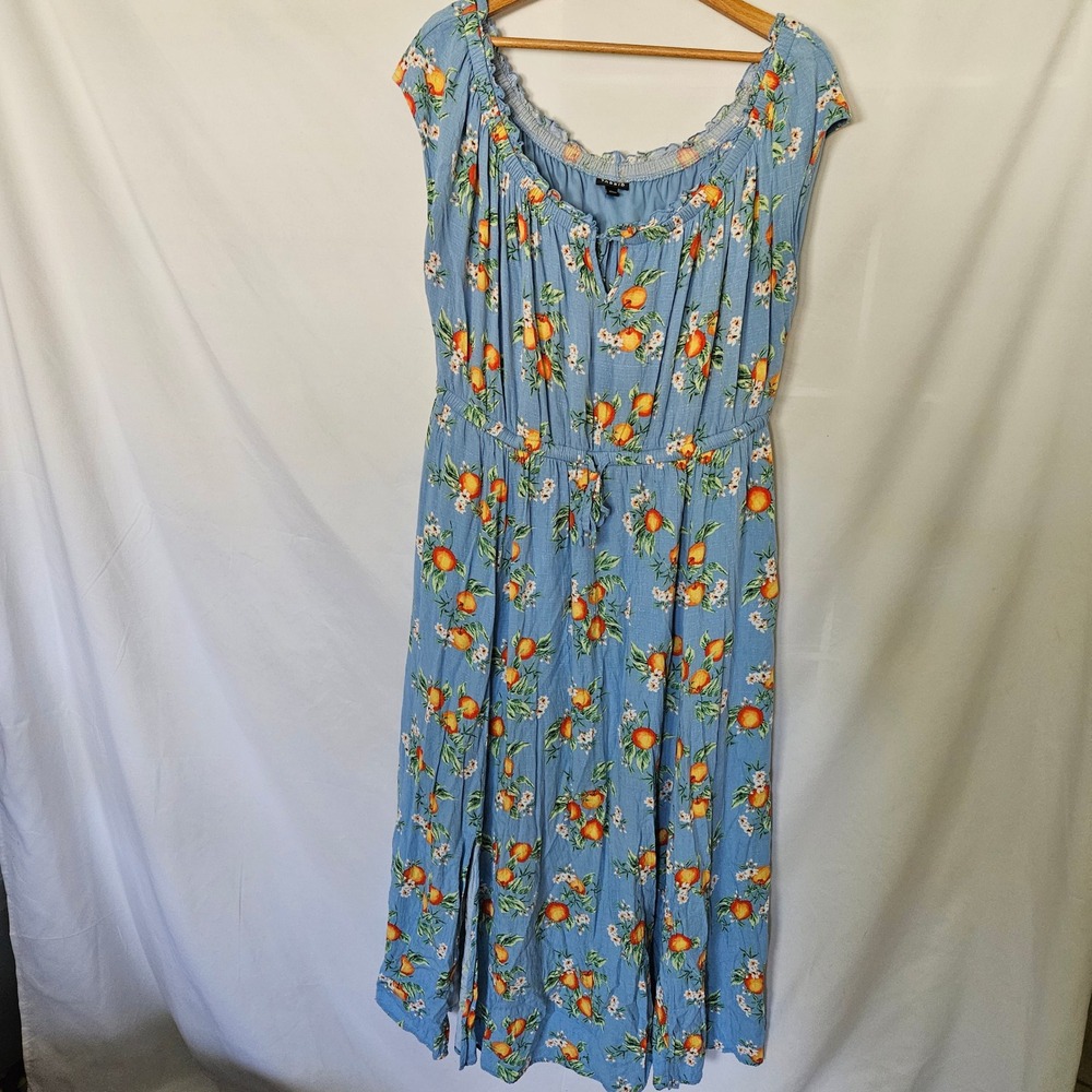 Torrid Blue Orange Grove Textured Woven‎ Maxi Double Slit Dress sz 2x